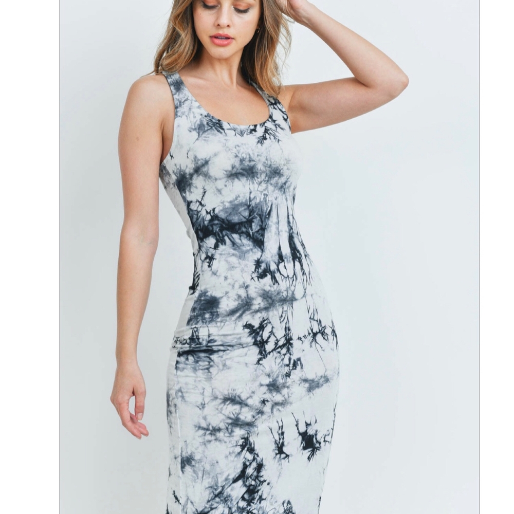 LAST ONE❗On Trend Charcoal Tie-Dyed Razon Back Maxi Dress - Picture 2 of 5